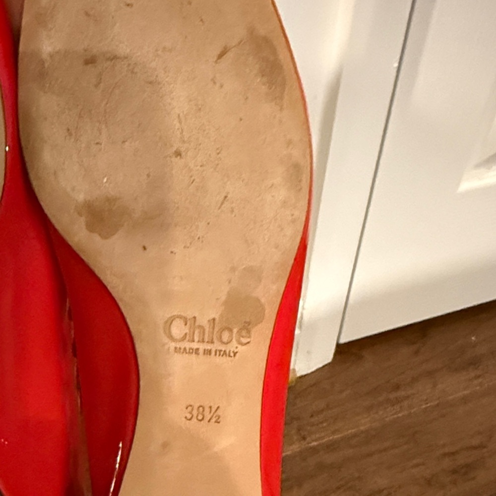 Chloe Lauren Patent Leather Red Scalloped Flats - Picture 7 of 7